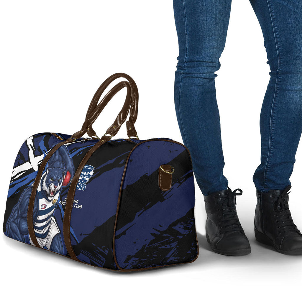 Geelong Football Club Travel Bag Cats Muscular Mascot Graphic - Abstract Paint Splatter Art