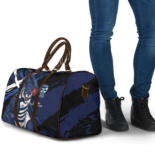 Geelong Football Club Travel Bag Cats Muscular Mascot Graphic - Abstract Paint Splatter Art
