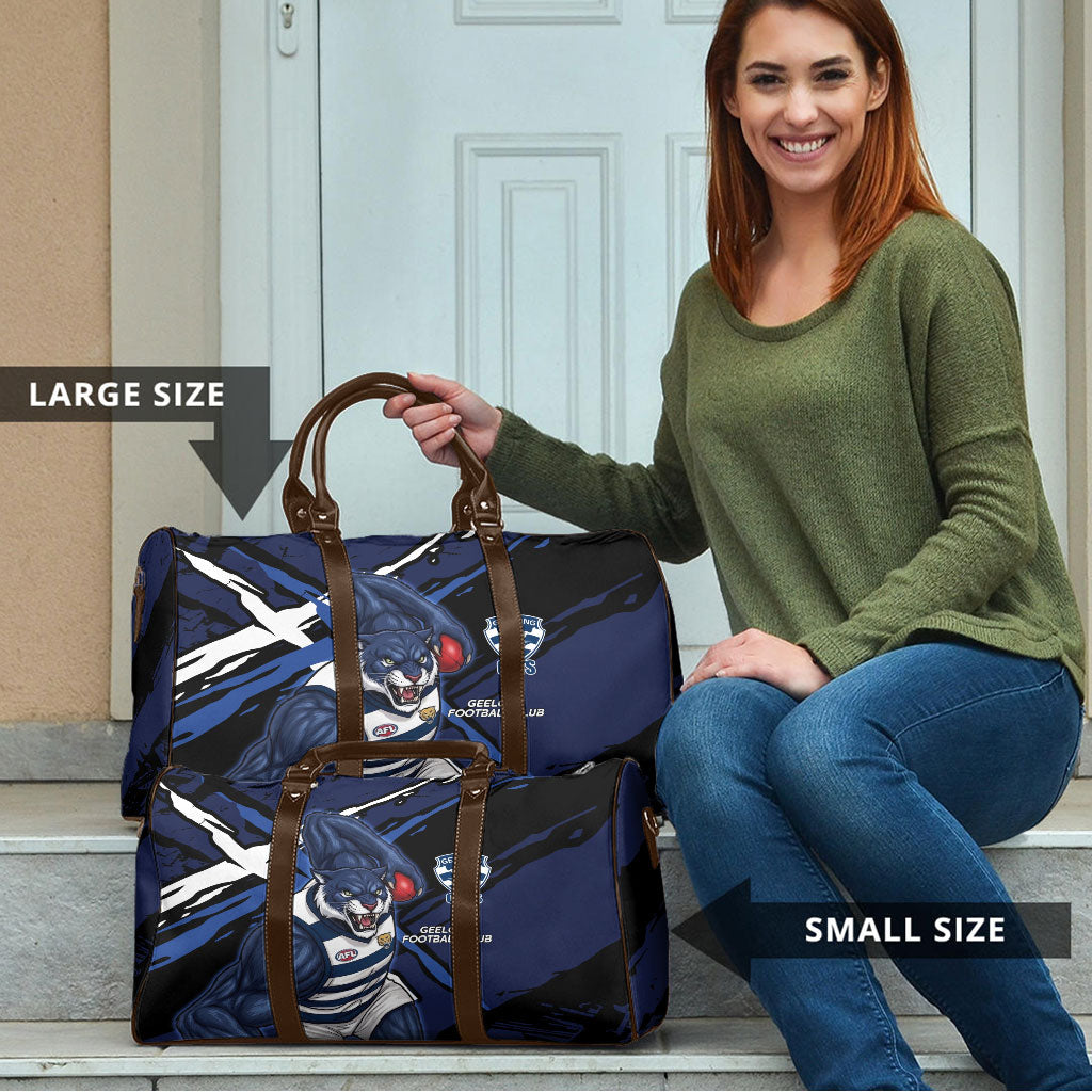 Geelong Football Club Travel Bag Cats Muscular Mascot Graphic - Abstract Paint Splatter Art