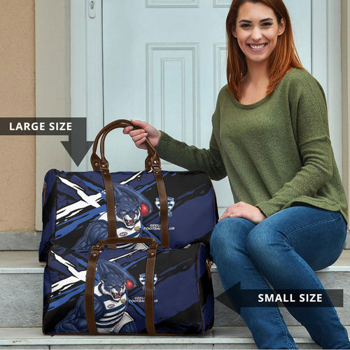 Geelong Football Club Travel Bag Cats Muscular Mascot Graphic - Abstract Paint Splatter Art