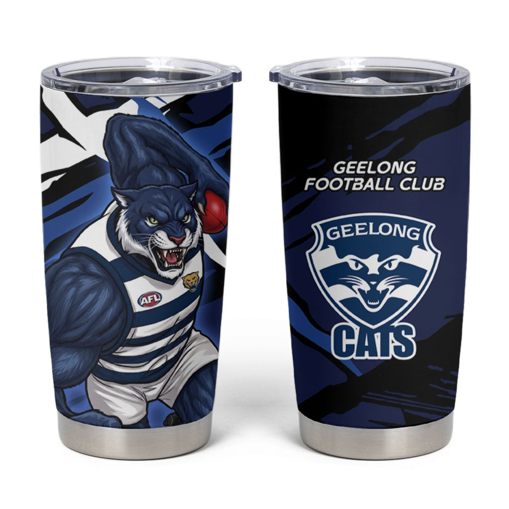 Geelong Football Club Tumbler Cup Cats Muscular Mascot Graphic - Abstract Paint Splatter Art