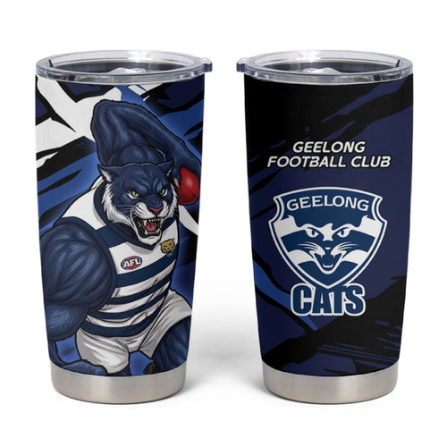 Geelong Football Club Tumbler Cup Cats Muscular Mascot Graphic - Abstract Paint Splatter Art