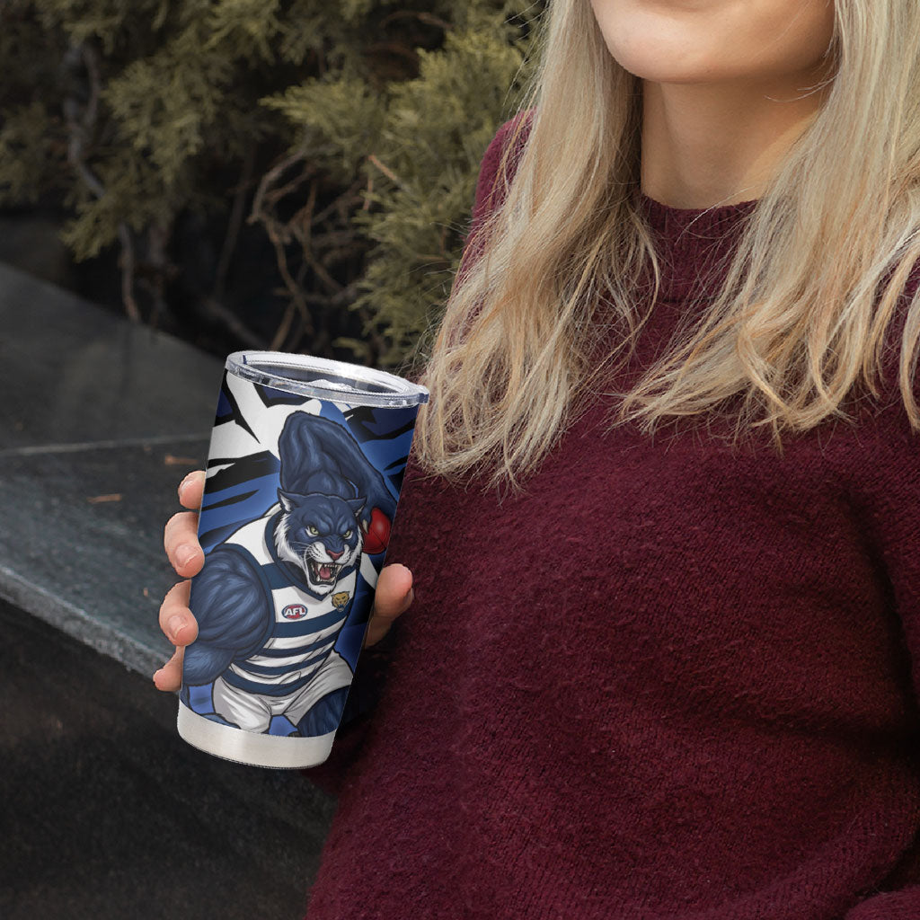 Geelong Football Club Tumbler Cup Cats Muscular Mascot Graphic - Abstract Paint Splatter Art