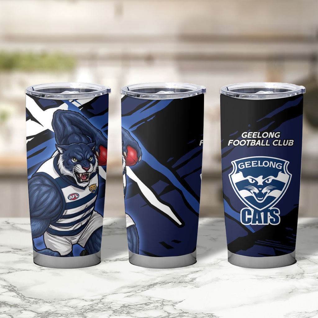 Geelong Football Club Tumbler Cup Cats Muscular Mascot Graphic - Abstract Paint Splatter Art