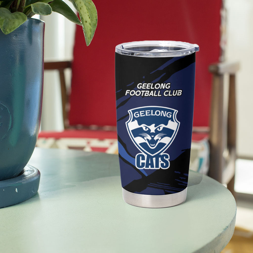 Geelong Football Club Tumbler Cup Cats Muscular Mascot Graphic - Abstract Paint Splatter Art
