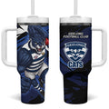 Geelong Football Club Tumbler With Handle Cats Muscular Mascot Graphic - Abstract Paint Splatter Art