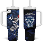 Geelong Football Club Tumbler With Handle Cats Muscular Mascot Graphic - Abstract Paint Splatter Art