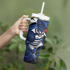 Geelong Football Club Tumbler With Handle Cats Muscular Mascot Graphic - Abstract Paint Splatter Art