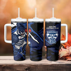 Geelong Football Club Tumbler With Handle Cats Muscular Mascot Graphic - Abstract Paint Splatter Art
