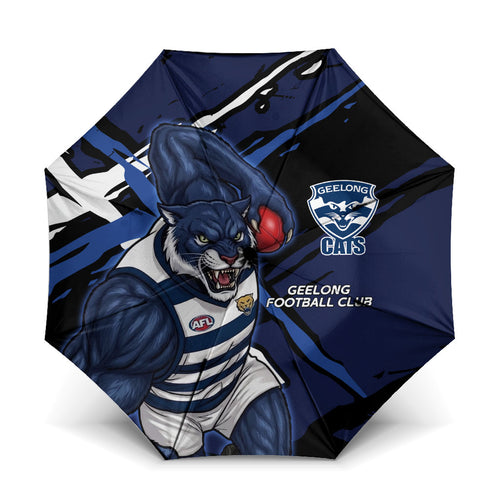 Geelong Football Club Umbrella Cats Muscular Mascot Graphic - Abstract Paint Splatter Art