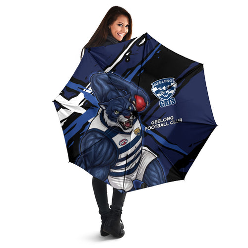 Geelong Football Club Umbrella Cats Muscular Mascot Graphic - Abstract Paint Splatter Art