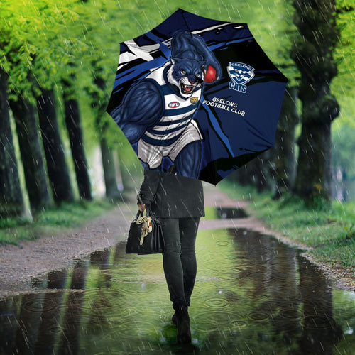 Geelong Football Club Umbrella Cats Muscular Mascot Graphic - Abstract Paint Splatter Art