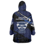 Geelong Football Club Wearable Blanket Hoodie Cats Muscular Mascot Graphic - Abstract Paint Splatter Art