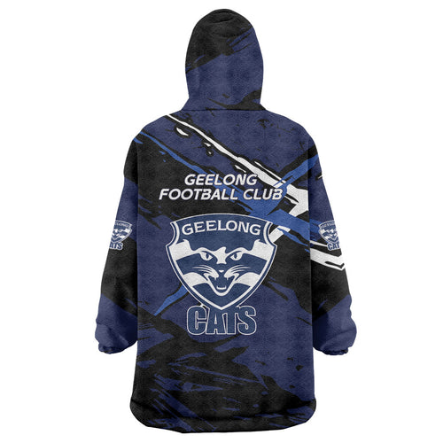 Geelong Football Club Wearable Blanket Hoodie Cats Muscular Mascot Graphic - Abstract Paint Splatter Art
