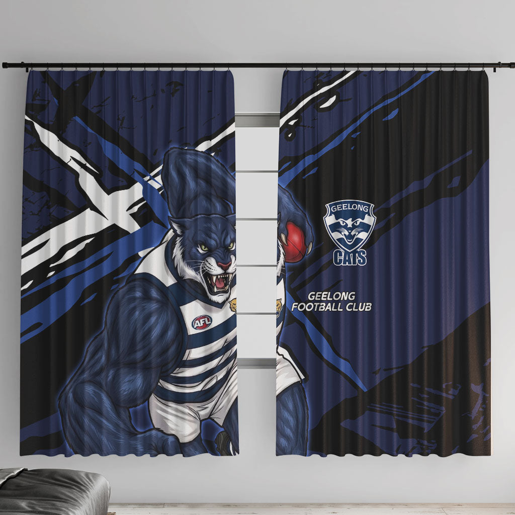 Geelong Football Club Window Curtain Cats Muscular Mascot Graphic - Abstract Paint Splatter Art