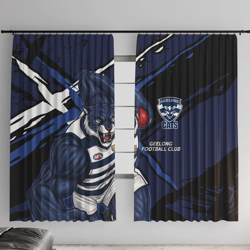 Geelong Football Club Window Curtain Cats Muscular Mascot Graphic - Abstract Paint Splatter Art