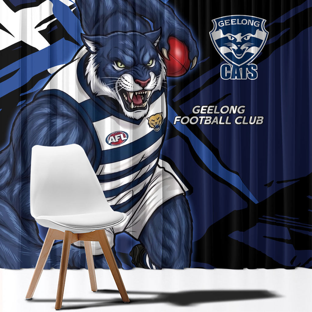 Geelong Football Club Window Curtain Cats Muscular Mascot Graphic - Abstract Paint Splatter Art