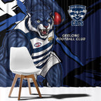 Geelong Football Club Window Curtain Cats Muscular Mascot Graphic - Abstract Paint Splatter Art