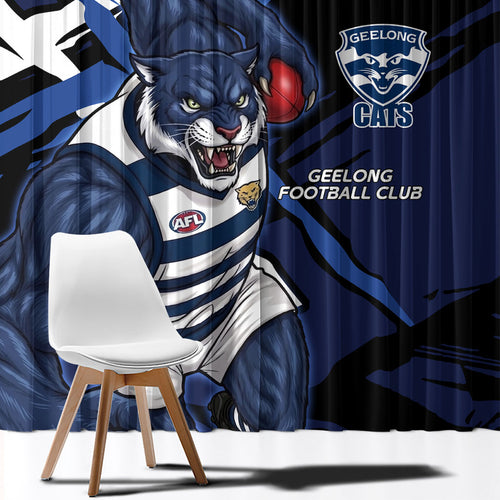 Geelong Football Club Window Curtain Cats Muscular Mascot Graphic - Abstract Paint Splatter Art