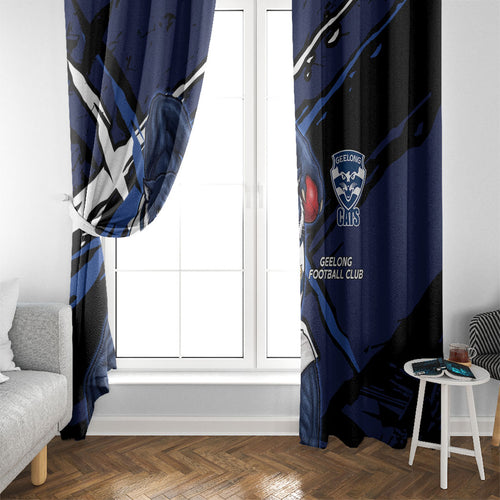 Geelong Football Club Window Curtain Cats Muscular Mascot Graphic - Abstract Paint Splatter Art