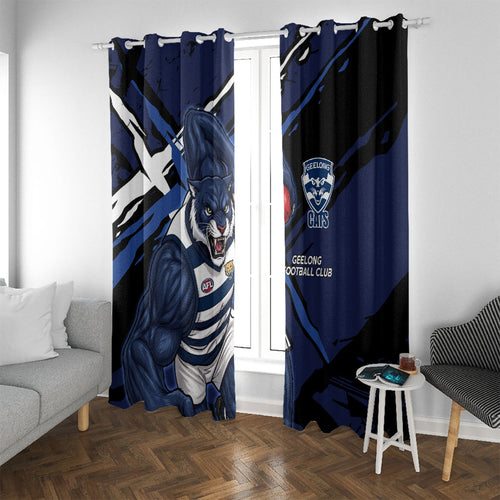 Geelong Football Club Window Curtain Cats Muscular Mascot Graphic - Abstract Paint Splatter Art
