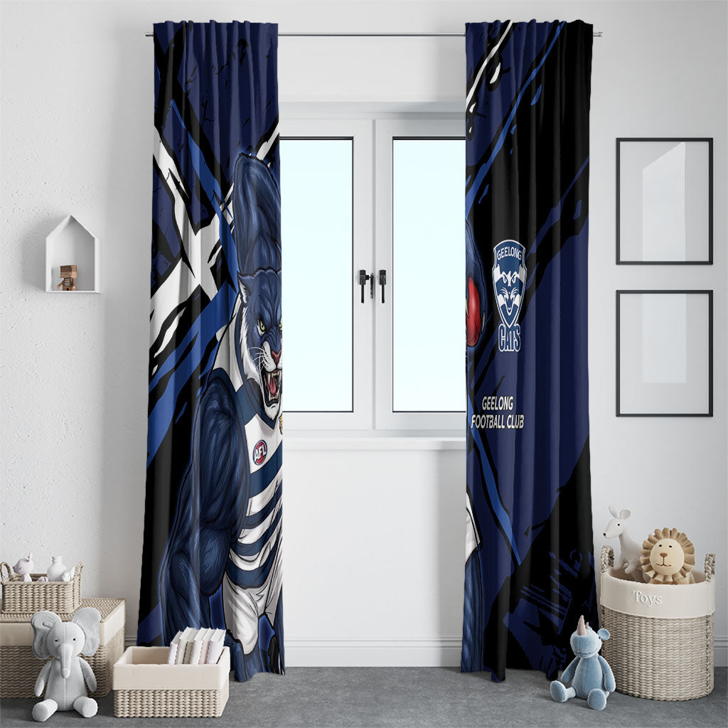 Geelong Football Club Window Curtain Cats Muscular Mascot Graphic - Abstract Paint Splatter Art