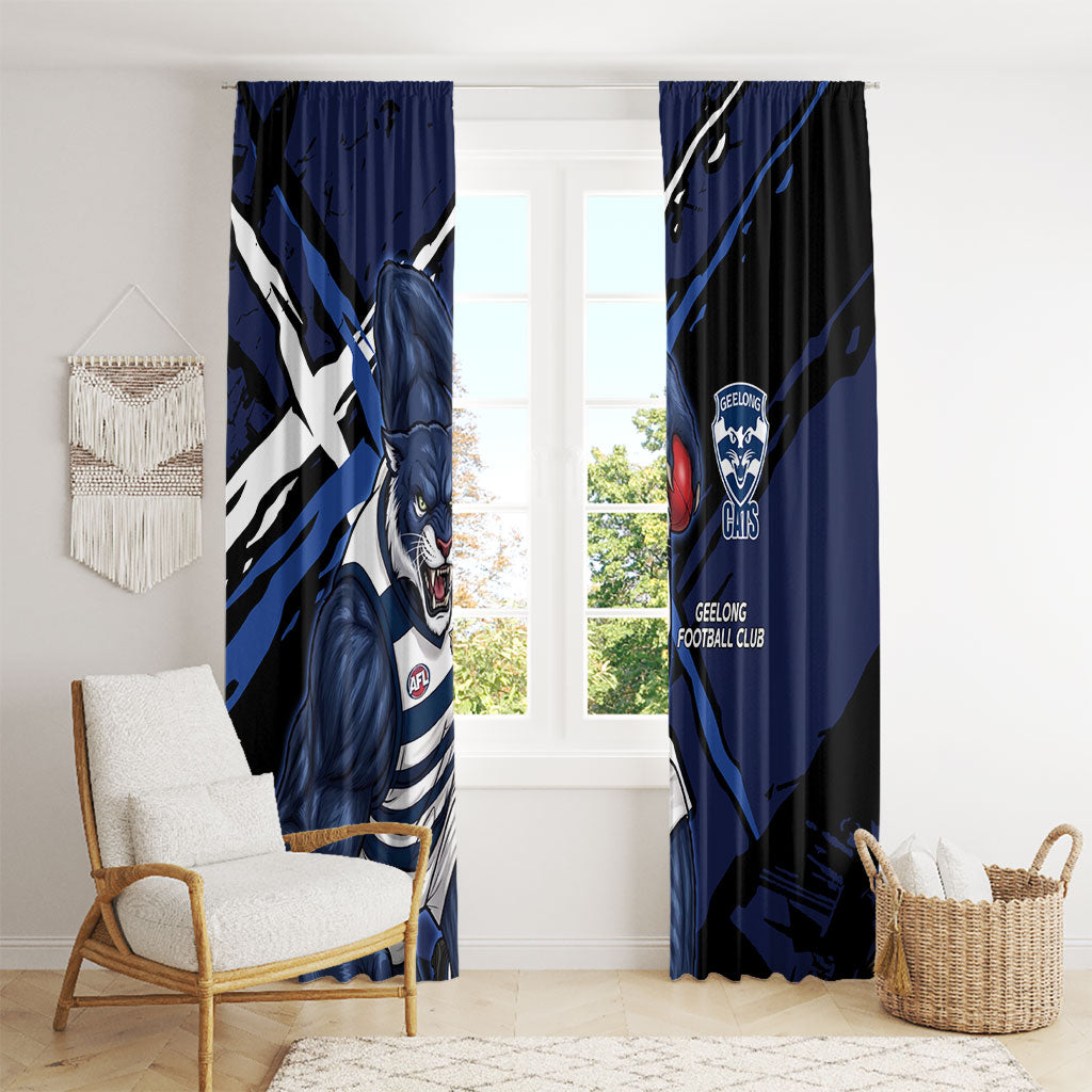 Geelong Football Club Window Curtain Cats Muscular Mascot Graphic - Abstract Paint Splatter Art