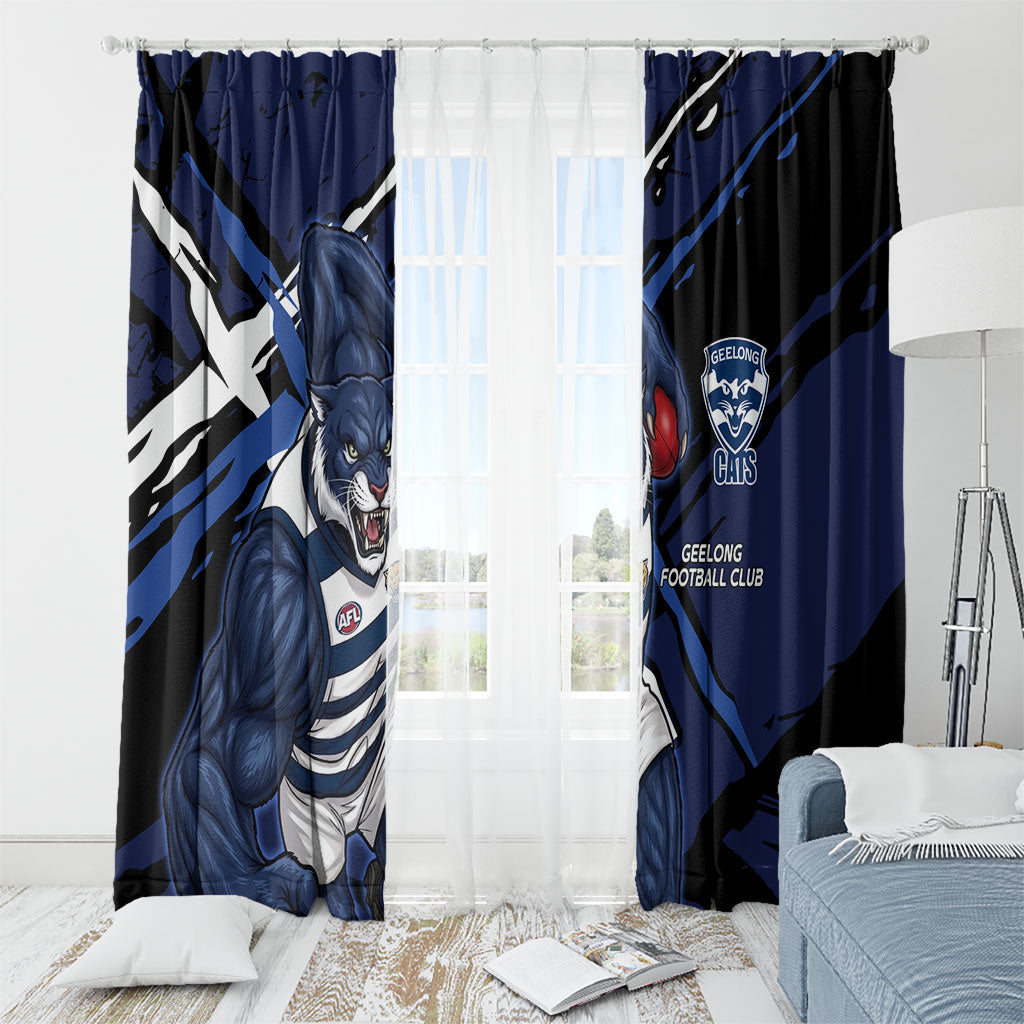 Geelong Football Club Window Curtain Cats Muscular Mascot Graphic - Abstract Paint Splatter Art