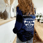 Geelong Football Club Women Casual Shirt Cats Muscular Mascot Graphic - Abstract Paint Splatter Art