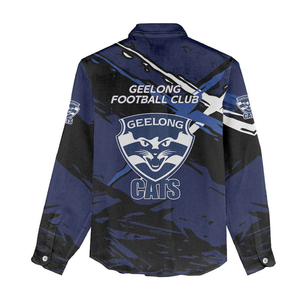 Geelong Football Club Women Casual Shirt Cats Muscular Mascot Graphic - Abstract Paint Splatter Art
