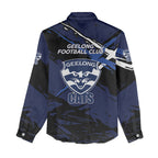 Geelong Football Club Women Casual Shirt Cats Muscular Mascot Graphic - Abstract Paint Splatter Art