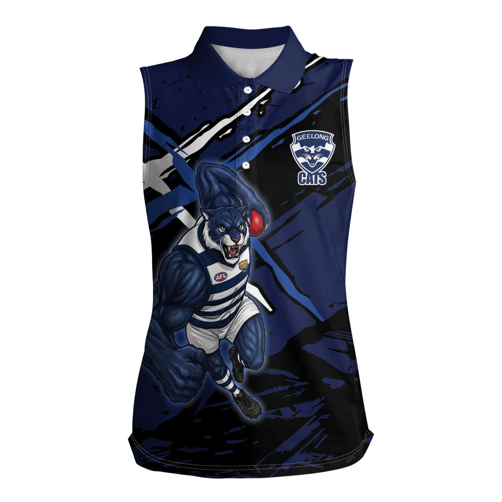 Geelong Football Club Women Sleeveless Polo Shirt Cats Muscular Mascot Graphic - Abstract Paint Splatter Art