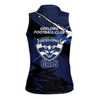 Geelong Football Club Women Sleeveless Polo Shirt Cats Muscular Mascot Graphic - Abstract Paint Splatter Art