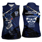 Geelong Football Club Women Sleeveless Polo Shirt Cats Muscular Mascot Graphic - Abstract Paint Splatter Art