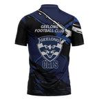 Geelong Football Club Zipper Polo Shirt Cats Muscular Mascot Graphic - Abstract Paint Splatter Art