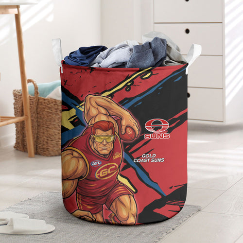 Gold Coast Suns Laundry Basket Suns Muscular Mascot Graphic - Abstract Paint Splatter Art