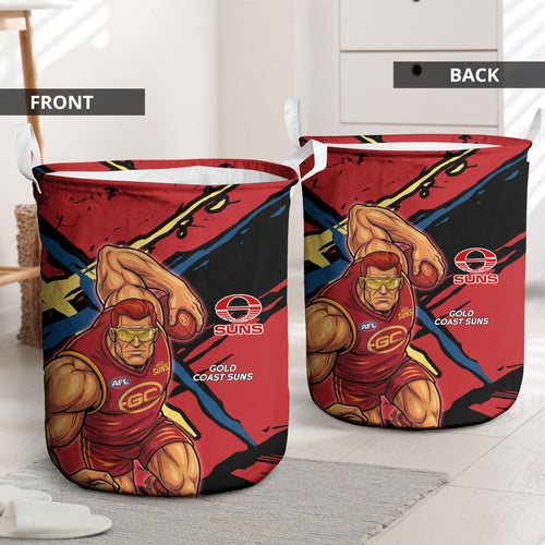 Gold Coast Suns Laundry Basket Suns Muscular Mascot Graphic - Abstract Paint Splatter Art