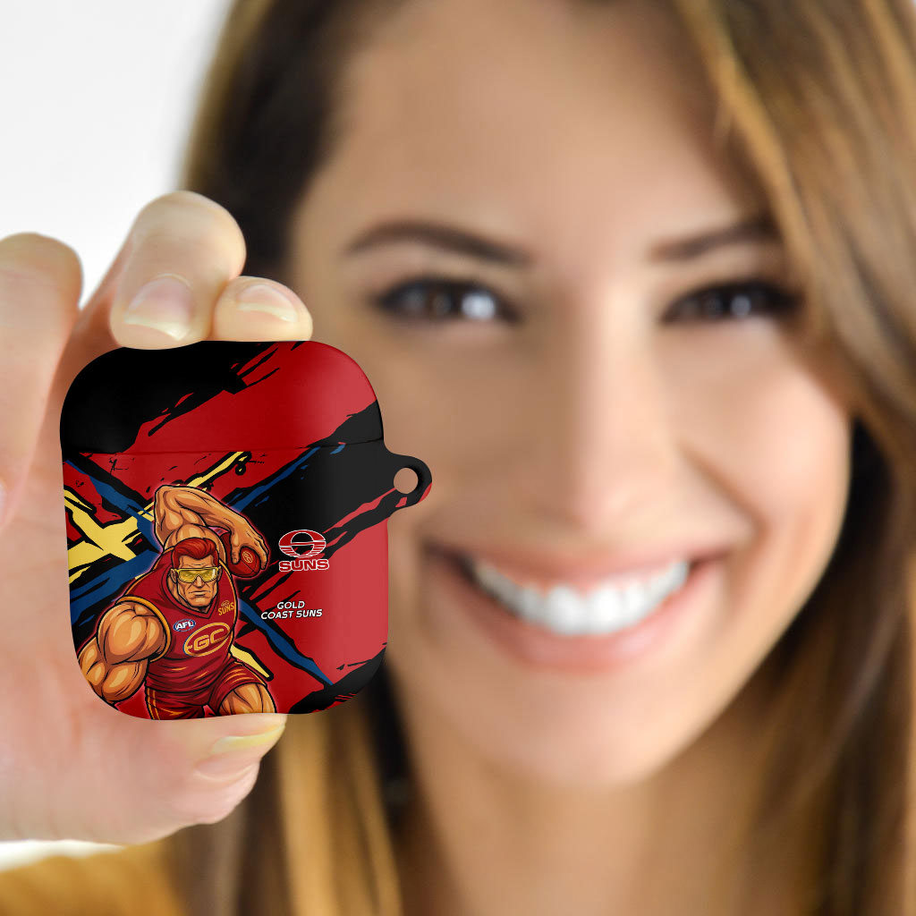 Gold Coast Suns AirPods Case Suns Muscular Mascot Graphic - Abstract Paint Splatter Art