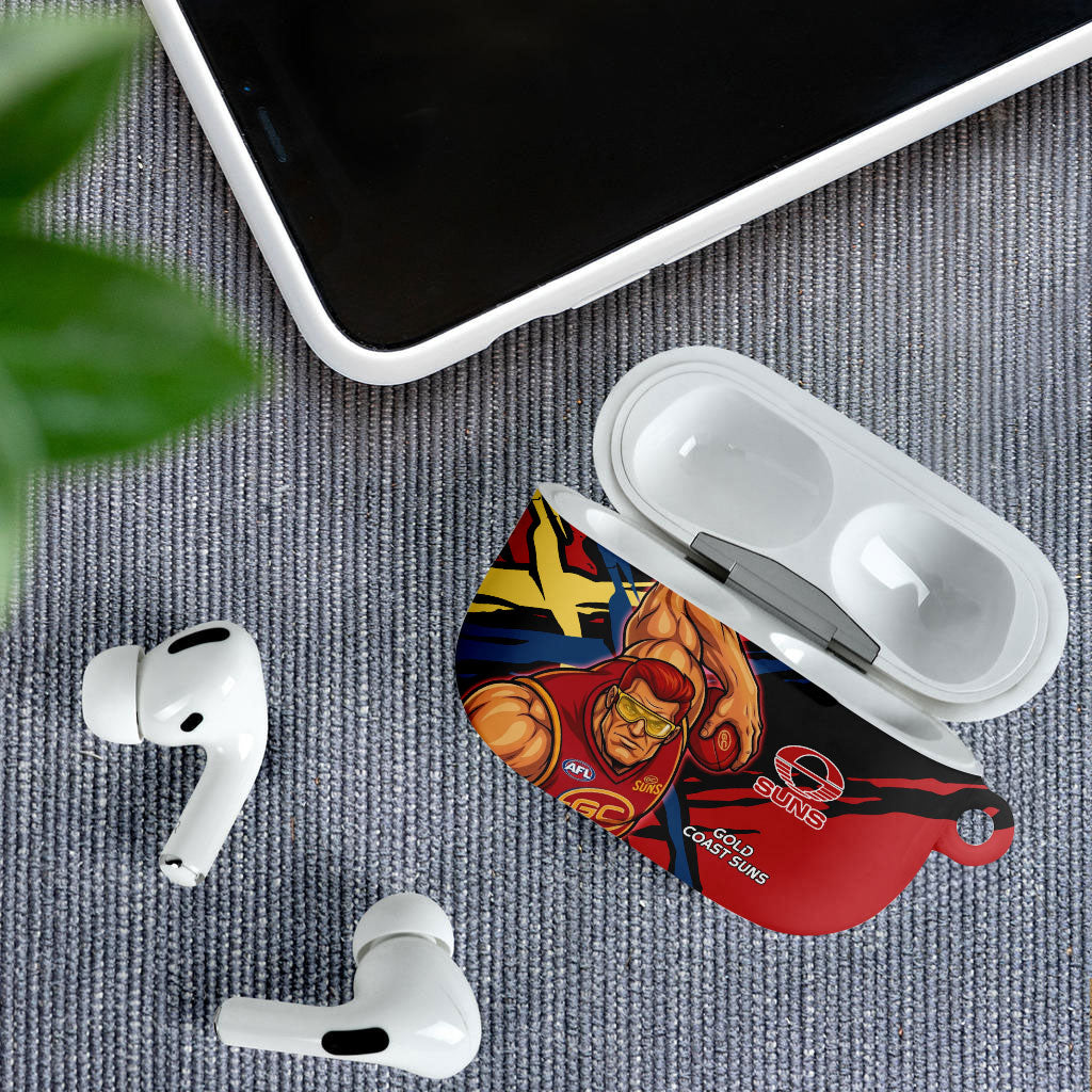 Gold Coast Suns AirPods Case Suns Muscular Mascot Graphic - Abstract Paint Splatter Art