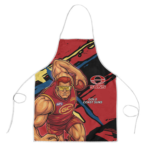 Gold Coast Suns Apron Suns Muscular Mascot Graphic - Abstract Paint Splatter Art