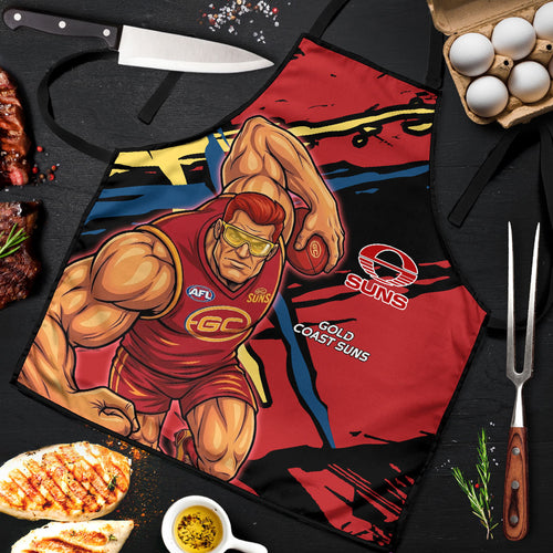 Gold Coast Suns Apron Suns Muscular Mascot Graphic - Abstract Paint Splatter Art