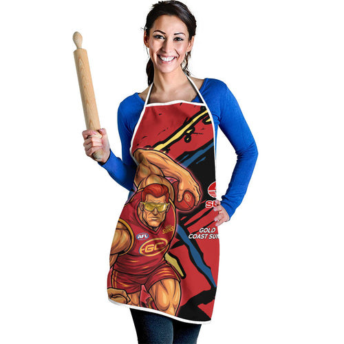 Gold Coast Suns Apron Suns Muscular Mascot Graphic - Abstract Paint Splatter Art