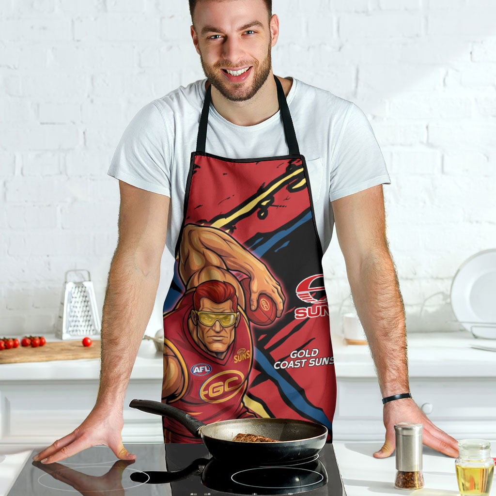 Gold Coast Suns Apron Suns Muscular Mascot Graphic - Abstract Paint Splatter Art