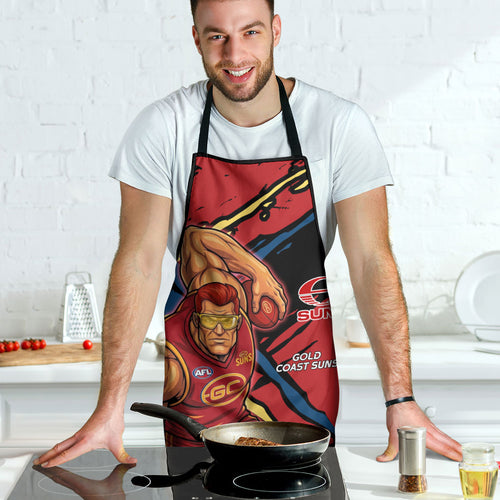Gold Coast Suns Apron Suns Muscular Mascot Graphic - Abstract Paint Splatter Art