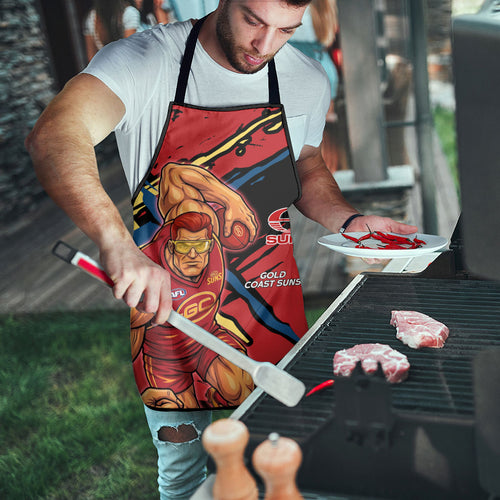 Gold Coast Suns Apron Suns Muscular Mascot Graphic - Abstract Paint Splatter Art