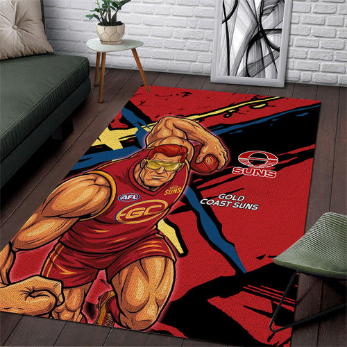 Gold Coast Suns Area Rug Suns Muscular Mascot Graphic - Abstract Paint Splatter Art