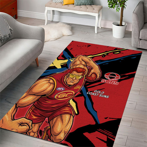 Gold Coast Suns Area Rug Suns Muscular Mascot Graphic - Abstract Paint Splatter Art