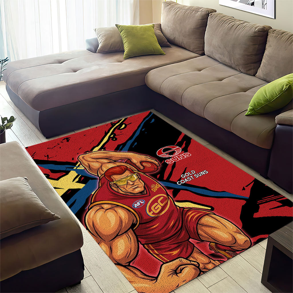 Gold Coast Suns Area Rug Suns Muscular Mascot Graphic - Abstract Paint Splatter Art