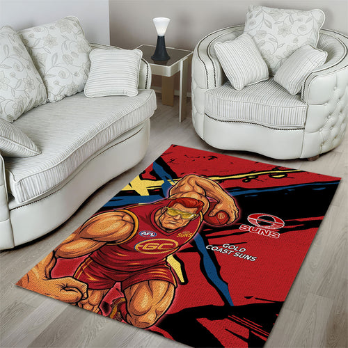 Gold Coast Suns Area Rug Suns Muscular Mascot Graphic - Abstract Paint Splatter Art