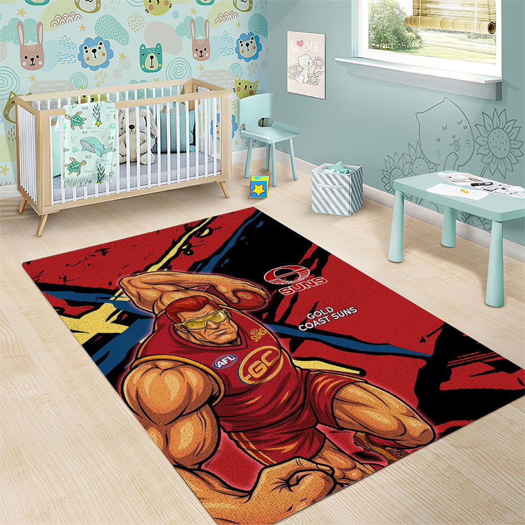 Gold Coast Suns Area Rug Suns Muscular Mascot Graphic - Abstract Paint Splatter Art